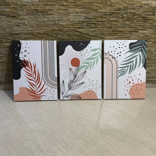 Triptyque Solaire et Botanique Abstrait