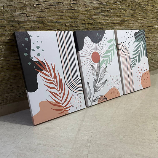Triptyque Solaire et Botanique Abstrait